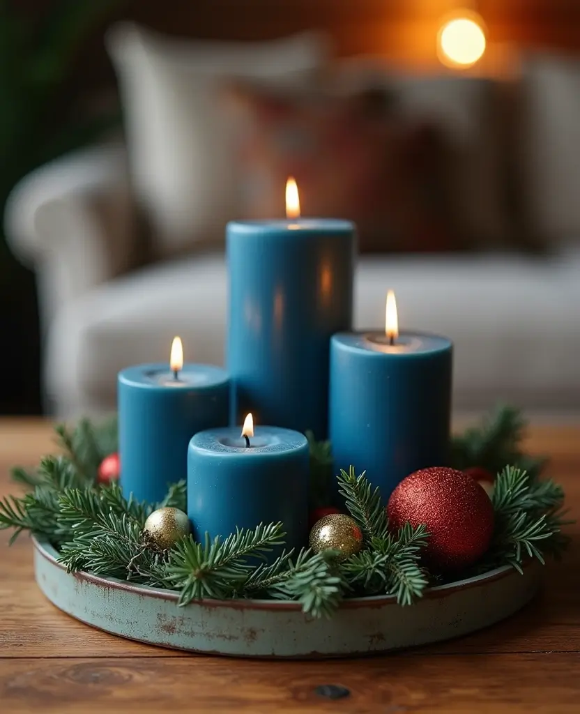 Transform Your Space with 19 Cozy Blue Holiday Decor Ideas for Your Living Room! 16 Transform Your Space with 19 Cozy Blue Holiday Decor Ideas for Your Living Room! - 3. Blue Candle Arrangements