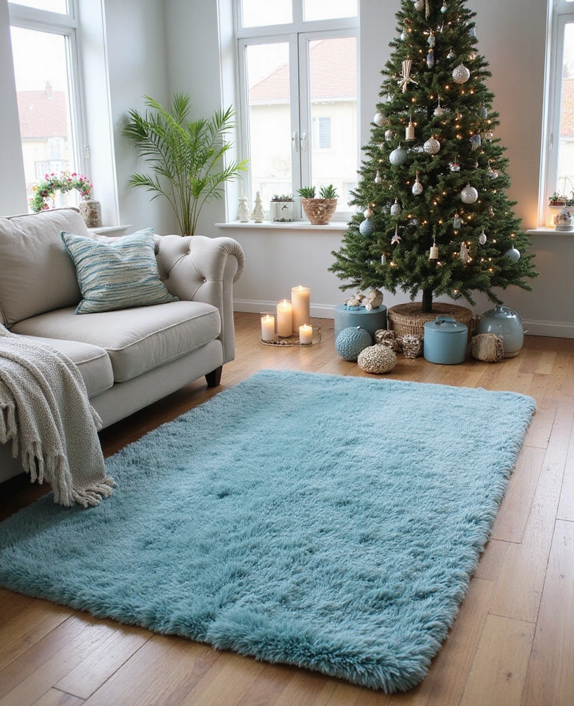Transform Your Space with 19 Cozy Blue Holiday Decor Ideas for Your Living Room! 30 Transform Your Space with 19 Cozy Blue Holiday Decor Ideas for Your Living Room! - 5. Swapping Out Your Area Rug