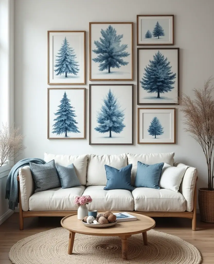 Transform Your Space with 19 Cozy Blue Holiday Decor Ideas for Your Living Room! 44 Transform Your Space with 19 Cozy Blue Holiday Decor Ideas for Your Living Room! - 7. Blue Holiday Themed Art