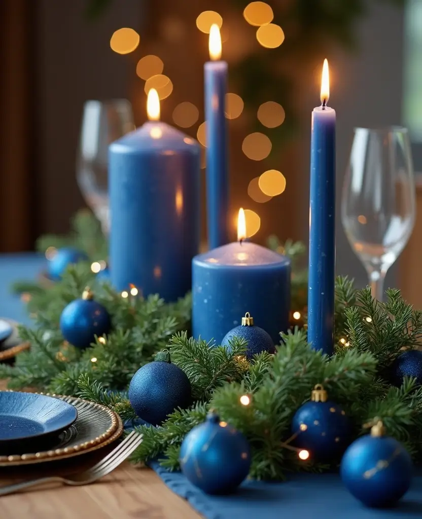 Transform Your Space with 19 Cozy Blue Holiday Decor Ideas for Your Living Room! 60 Transform Your Space with 19 Cozy Blue Holiday Decor Ideas for Your Living Room! - 9. Blue Table Centerpiece