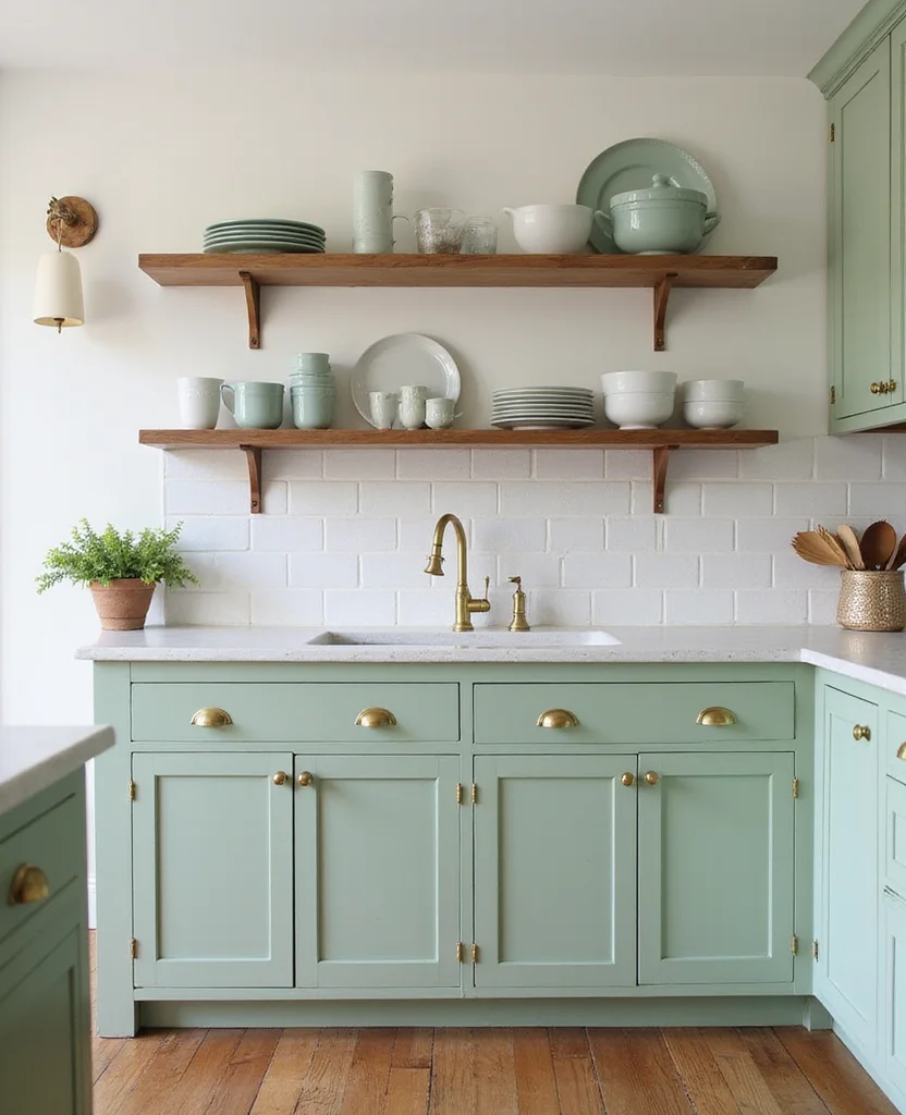 Transform Your Space with 19 Earthy Kitchen Ideas That Are Pure Aesthetic Goals! - 3. Soft Green Cabinets
