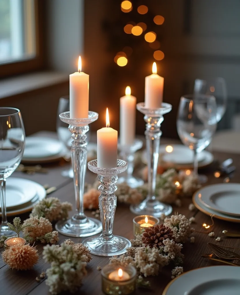 Transform Your Table with These 19 Cozy Winter Centerpieces (You Won't Believe #7!) - 13. Crystal and Candle Elegance