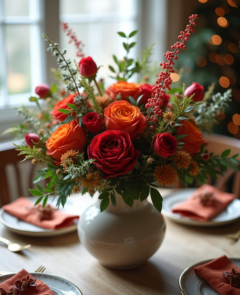 Transform Your Table with These 19 Cozy Winter Centerpieces (You Won't Believe #7!) - 14. Festive Themed Flower Arrangement