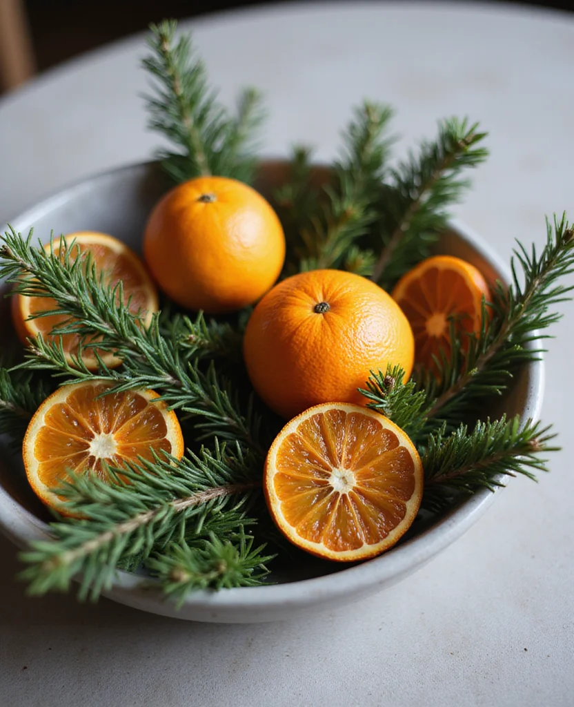 Transform Your Table with These 19 Cozy Winter Centerpieces (You Won't Believe #7!) - 16. Scented Pine and Orange Centerpiece