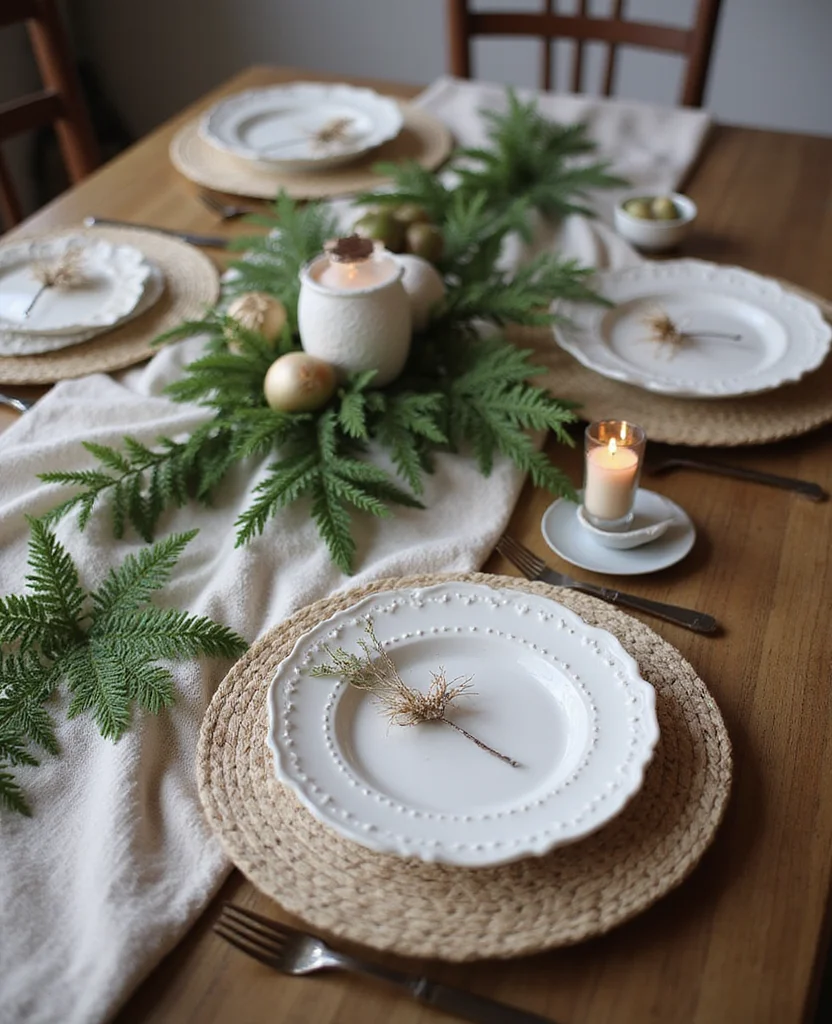 Transform Your Table with These 19 Cozy Winter Centerpieces (You Won't Believe #7!) - 17. Textured Wool and Fern Arrangement