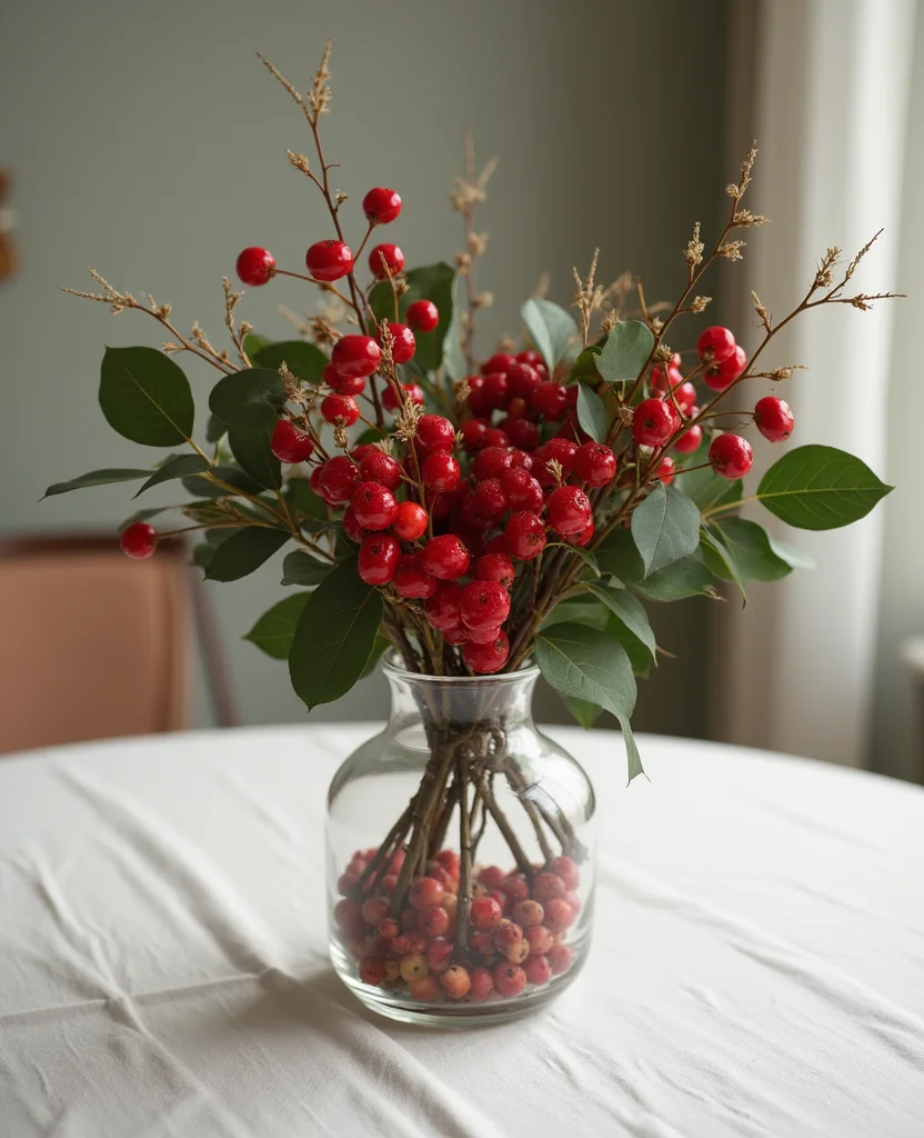 Transform Your Table with These 19 Cozy Winter Centerpieces (You Won't Believe #7!) - 18. Simple Red and Green Berry Centerpiece
