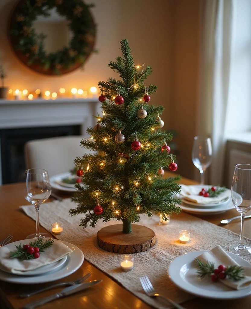 Transform Your Table with These 19 Cozy Winter Centerpieces (You Won't Believe #7!) - 19. Charming Miniature Christmas Tree Centerpiece