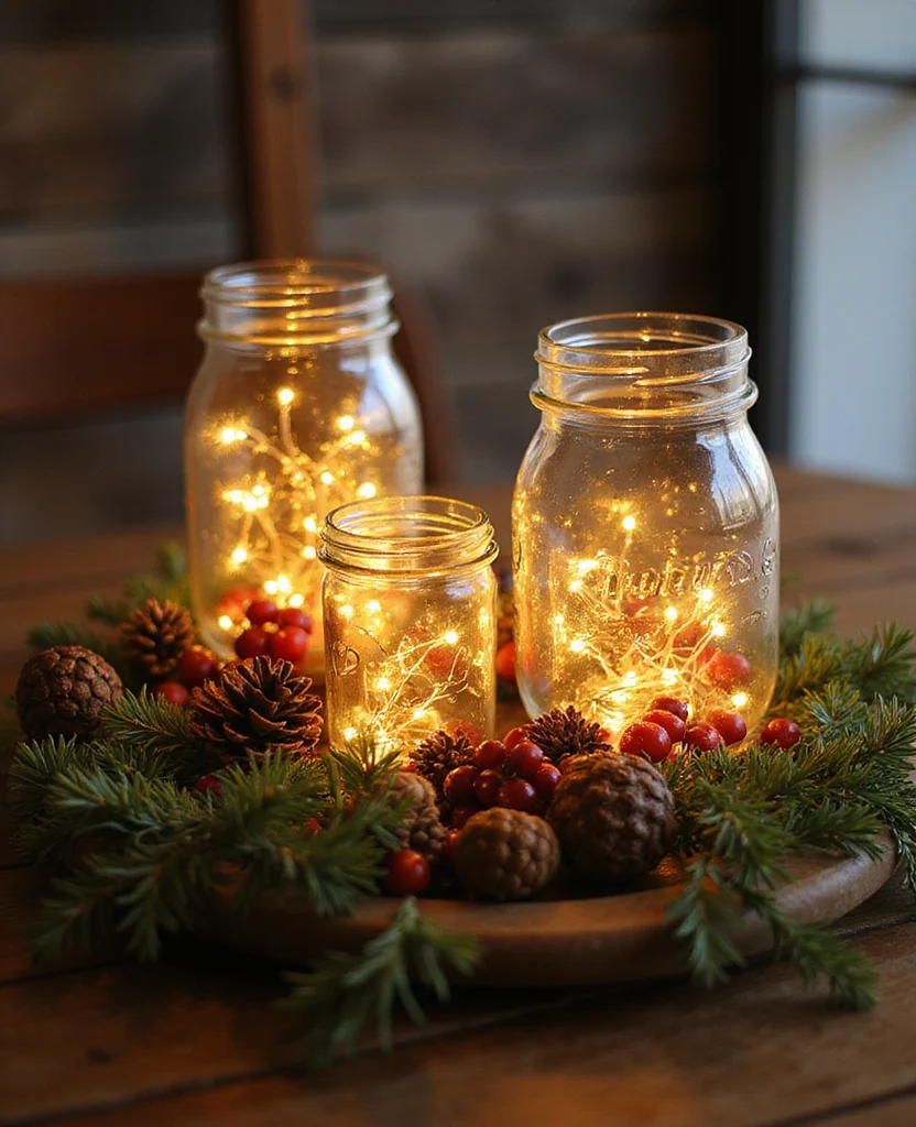 Transform Your Table with These 19 Unforgettable Christmas Centerpiece Ideas! - 11. Charming Mason Jar Lanterns