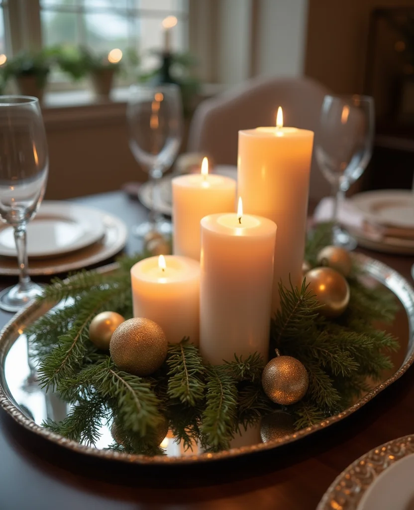 Transform Your Table with These 19 Unforgettable Christmas Centerpiece Ideas! - 12. Elegant Mirror Tray Arrangement
