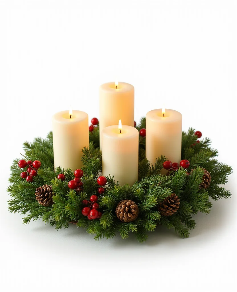 Transform Your Table with These 19 Unforgettable Christmas Centerpiece Ideas! - 13. Festive Candle and Greenery Wreath