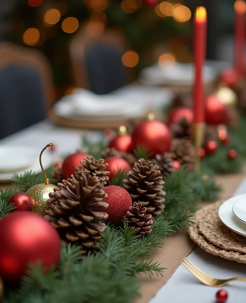 Transform Your Table with These 19 Unforgettable Christmas Centerpiece Ideas! - 14. Holiday Themed Table Runner Centerpiece