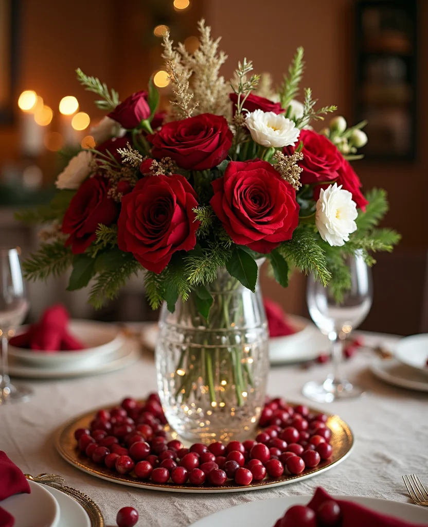 Transform Your Table with These 19 Unforgettable Christmas Centerpiece Ideas! - 4. Elegant Floral Arrangement in a Crystal Vase