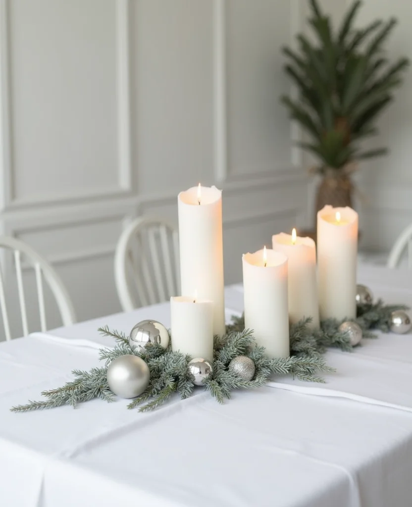 Transform Your Table with These 19 Unforgettable Christmas Centerpiece Ideas! - 5. Minimalist White and Silver Delight