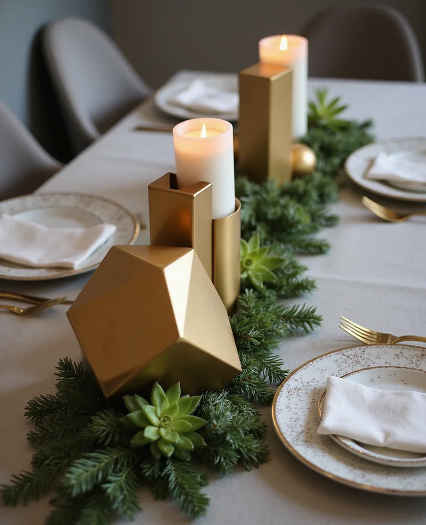 Transform Your Table with These 19 Unforgettable Christmas Centerpiece Ideas! - 8. Modern Geometric Centerpiece