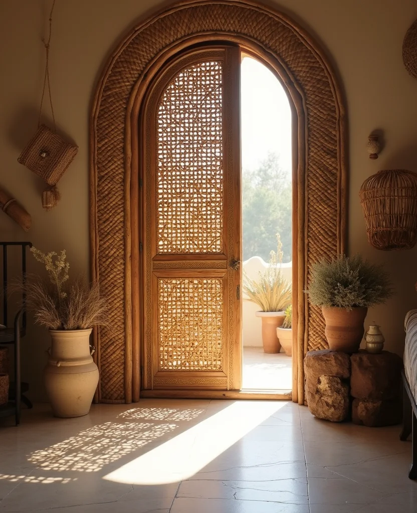 Accent Door Designs Are 2026’s Hottest Home Trend — And No One Saw It Coming! 12 Unlock Your Creativity: 19 Accent Door Designs That'll Make You Say 'Wow!' - 11. Textured Rattan Style