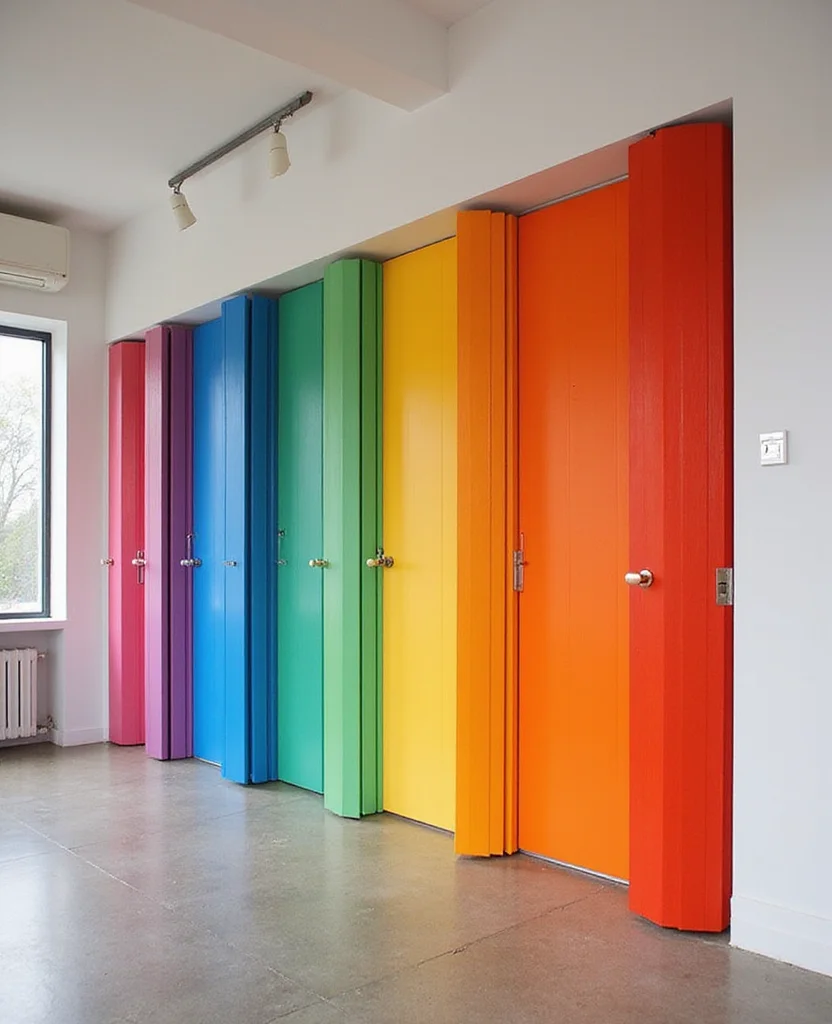 Accent Door Designs Are 2026’s Hottest Home Trend — And No One Saw It Coming! 20 Unlock Your Creativity: 19 Accent Door Designs That'll Make You Say 'Wow!' - 19. Colorful Accordion Doors
