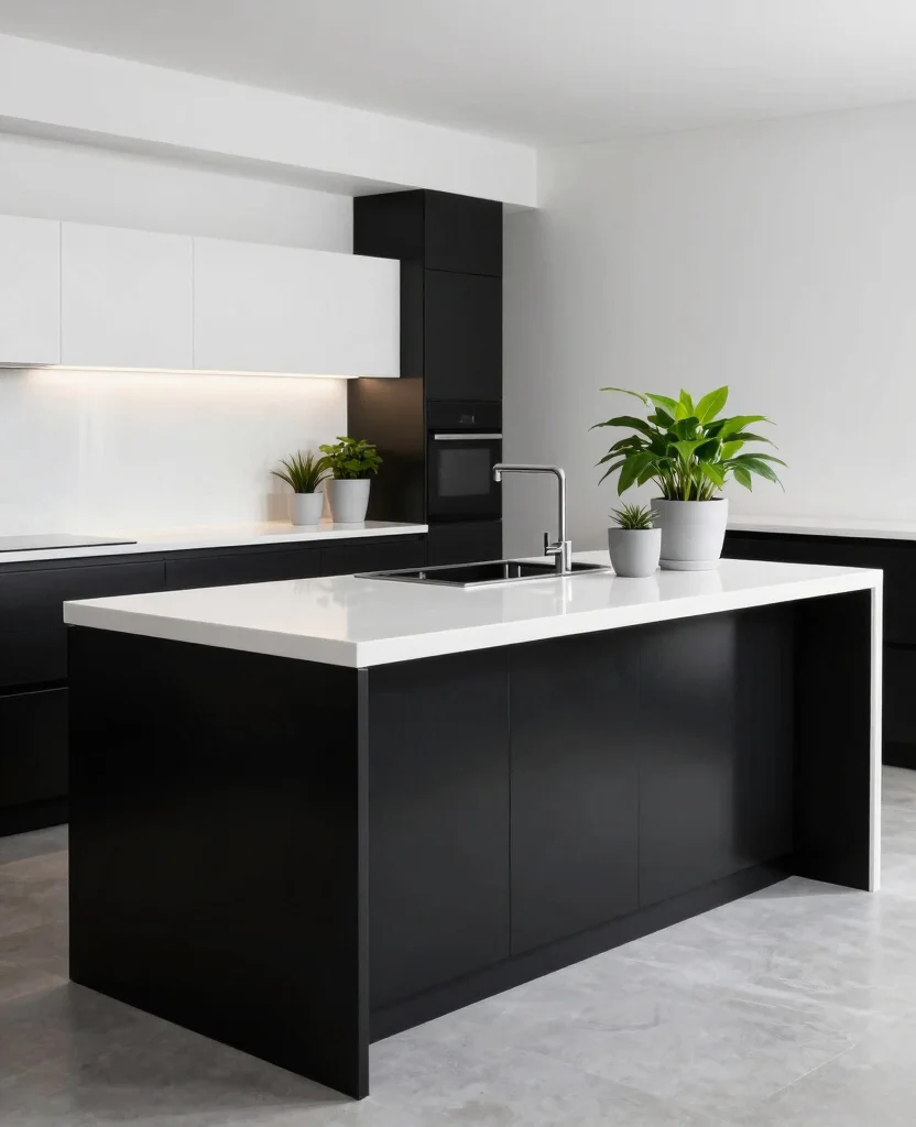 19 Budget-Friendly Kitchen Island Designs Against Wall That Look Expensive! - 10. Contemporary Black and White 1
