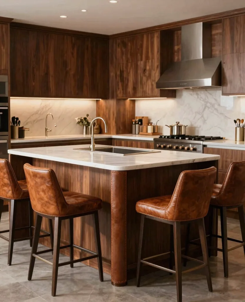 19 Budget-Friendly Kitchen Island Designs Against Wall That Look Expensive! - 12. Luxurious Leather Trims 1