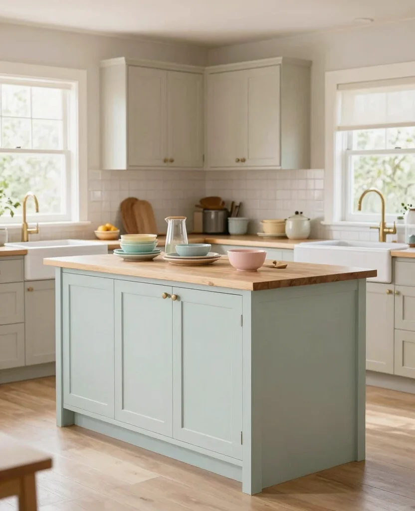 19 Budget-Friendly Kitchen Island Designs Against Wall That Look Expensive! - 13. Bright and Cheerful Pastels 1