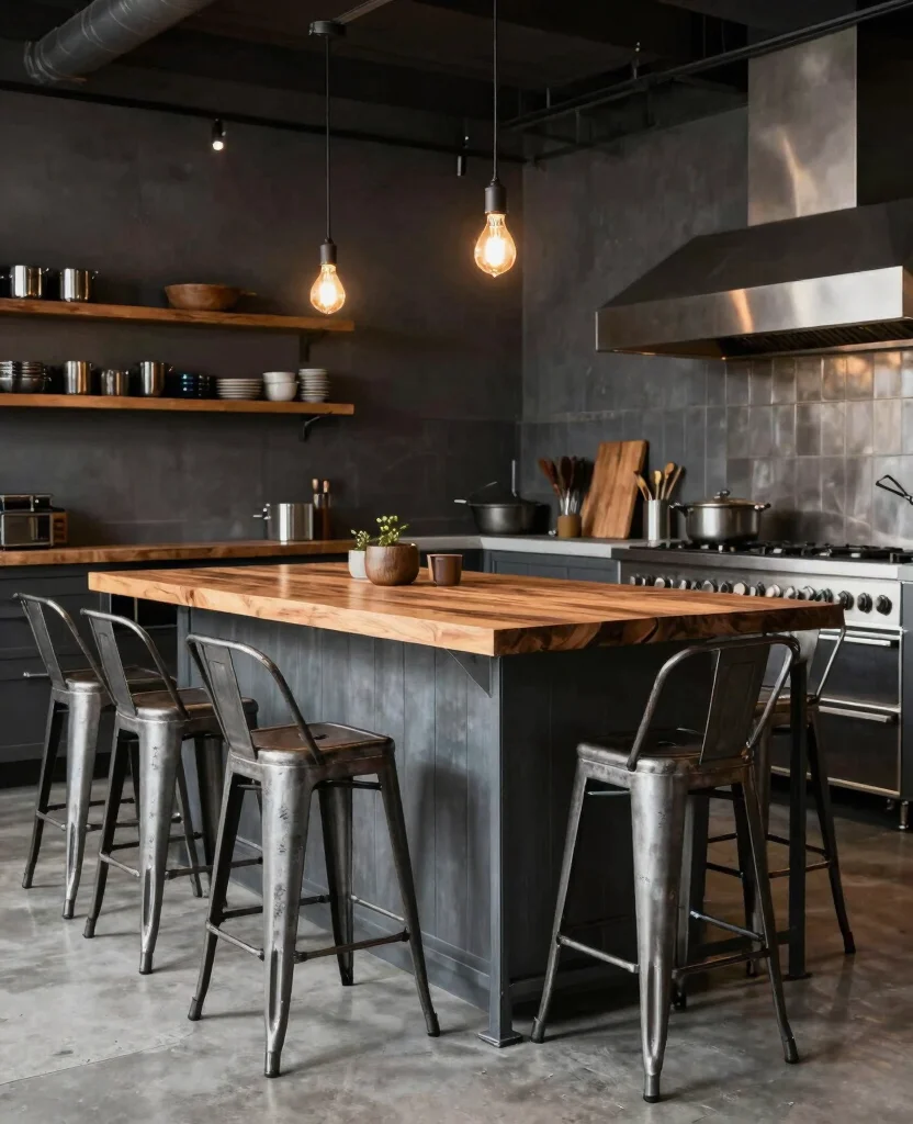 19 Budget-Friendly Kitchen Island Designs Against Wall That Look Expensive! - 4. Industrial Edge 1