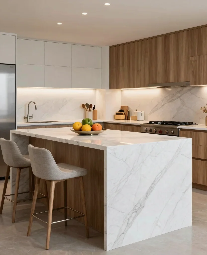 19 Budget-Friendly Kitchen Island Designs Against Wall That Look Expensive! - 9. Elegant Marble Touch 1