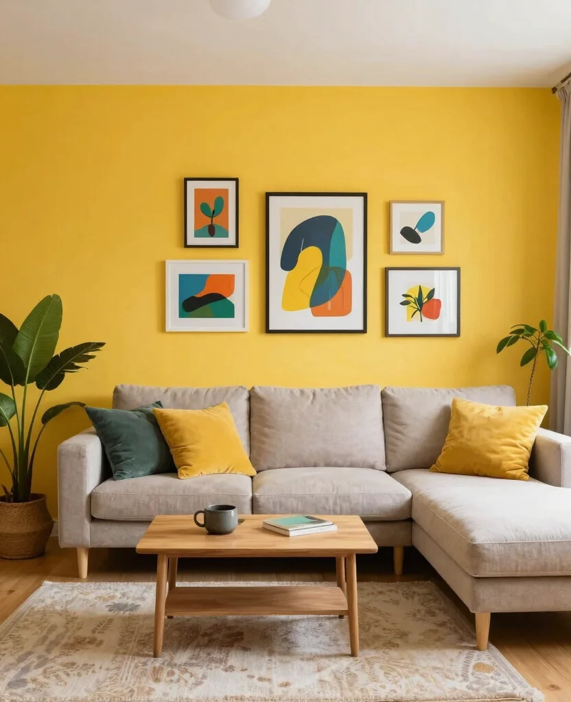 19 Cheerful Yellow Living Room Ideas to Lift Your Spirits (Check Out #5!) 2 19 Cheerful Yellow Living Room Ideas to Lift Your Spirits (Check Out #5!) - 1. Bright Yellow Accent Wall