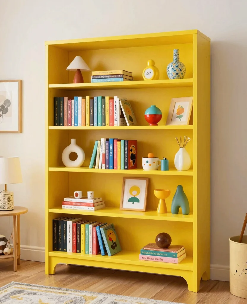 19 Cheerful Yellow Living Room Ideas to Lift Your Spirits (Check Out #5!) 182 19 Cheerful Yellow Living Room Decor Ideas to Lift Your Spirits (Check Out #5!) - 17. Yellow Vintage Bookshelves