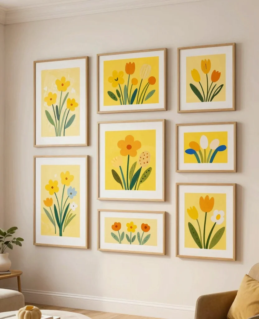 19 Cheerful Yellow Living Room Ideas to Lift Your Spirits (Check Out #5!) 24 19 Cheerful Yellow Living Room Ideas to Lift Your Spirits (Check Out #5!) - 3. Sunny Yellow Art Prints