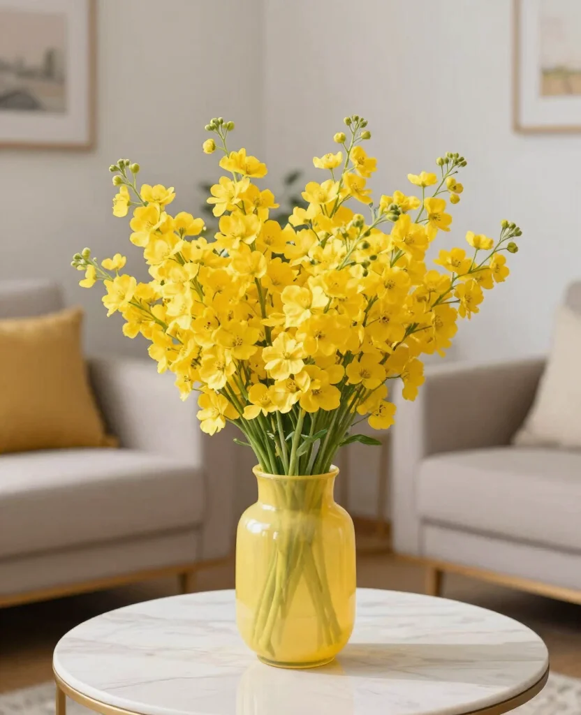 19 Cheerful Yellow Living Room Ideas to Lift Your Spirits (Check Out #5!) 68 19 Cheerful Yellow Living Room Decor Ideas to Lift Your Spirits (Check Out #5!) - 7. Fresh Yellow Flowers