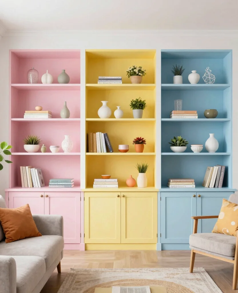 19 Clever Living Room Built-In Shelving Ideas That Maximize Your Space (You’ll Love #7!) 203 19 Clever Living Room Built-In Shelving Ideas That Maximize Your Space (You’ll Love #7!) - 19. Seasonal Color Swaps