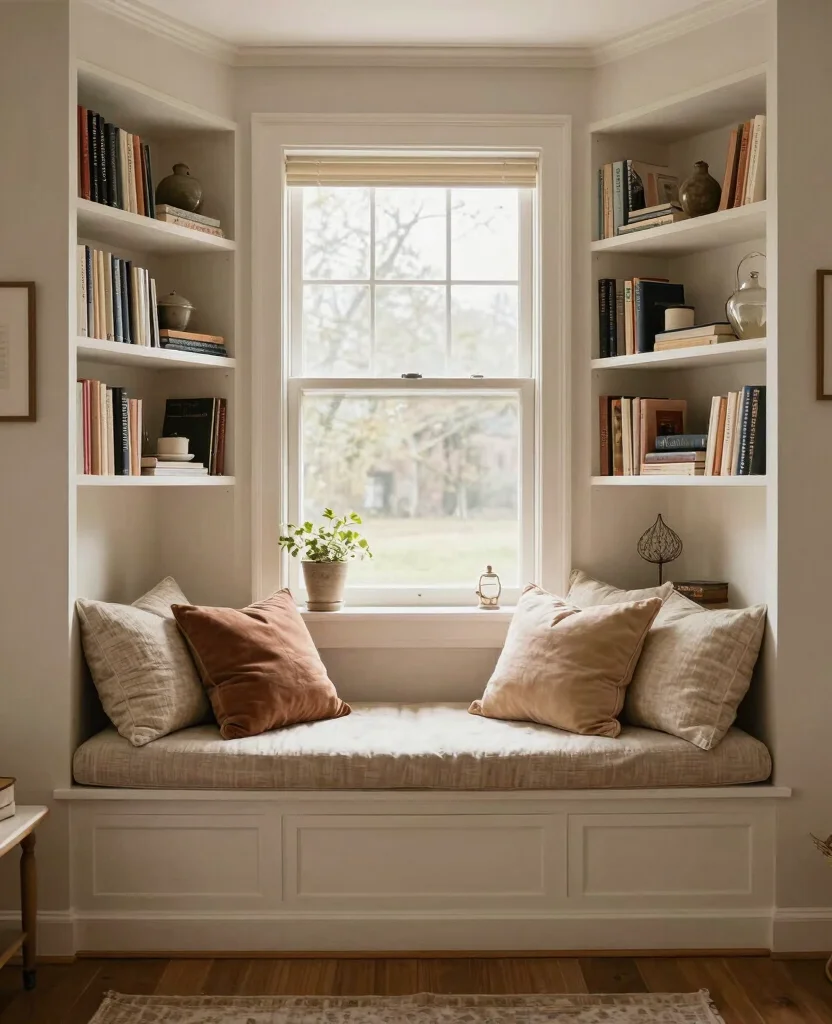 19 Clever Living Room Built-In Shelving Ideas That Maximize Your Space (You’ll Love #7!) 35 19 Clever Living Room Built-In Shelving Ideas That Maximize Your Space (You’ll Love #7!) - 4. Built-In Shelving with Integrated Seating