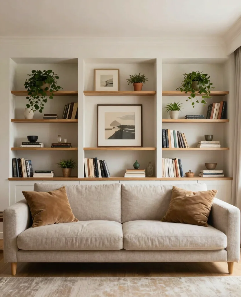 19 Clever Living Room Built-In Shelving Ideas That Maximize Your Space (You’ll Love #7!) 79 19 Clever Living Room Built-In Shelving Ideas That Maximize Your Space (You’ll Love #7!) - 8. Built-Ins Behind the Sofa