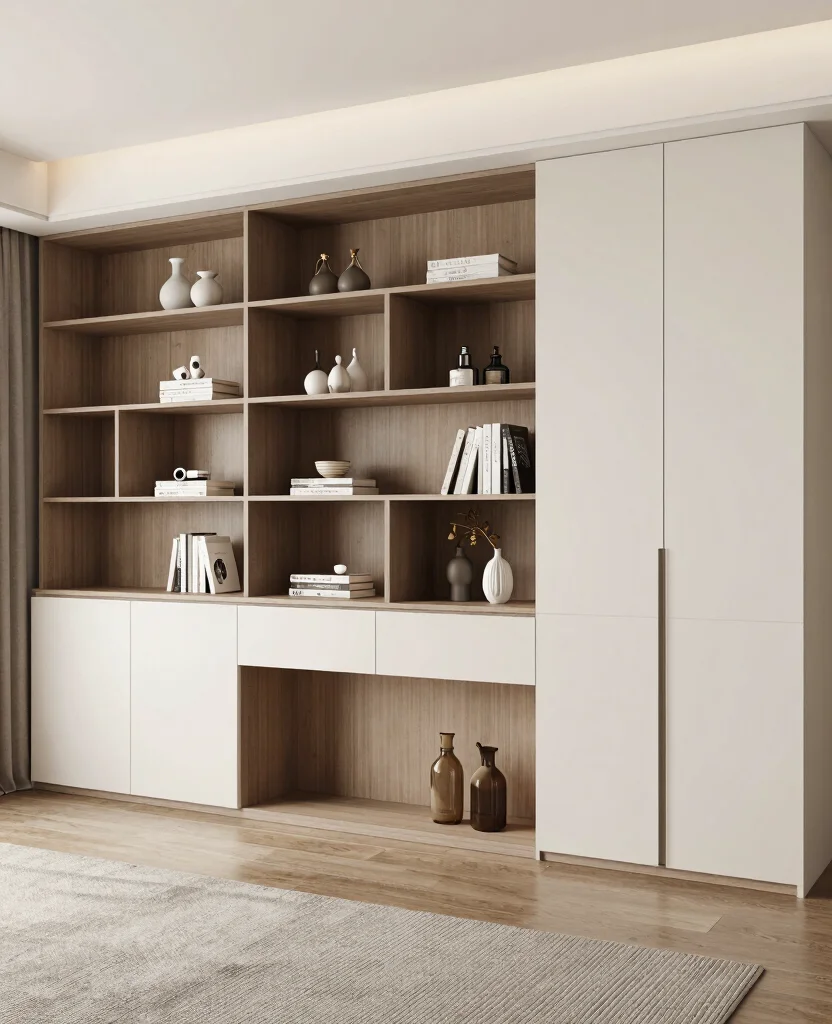 19 Clever Living Room Built-In Shelving Ideas That Maximize Your Space (You’ll Love #7!) 92 19 Clever Living Room Built-In Shelving Ideas That Maximize Your Space (You’ll Love #7!) - 9. Open vs. Closed Shelving