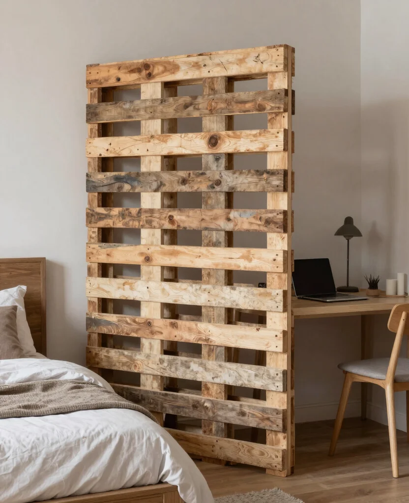 19 Creative Bedroom Divider Ideas That Will Transform Your Space Instantly! - 12. Rustic Pallet Divider 1