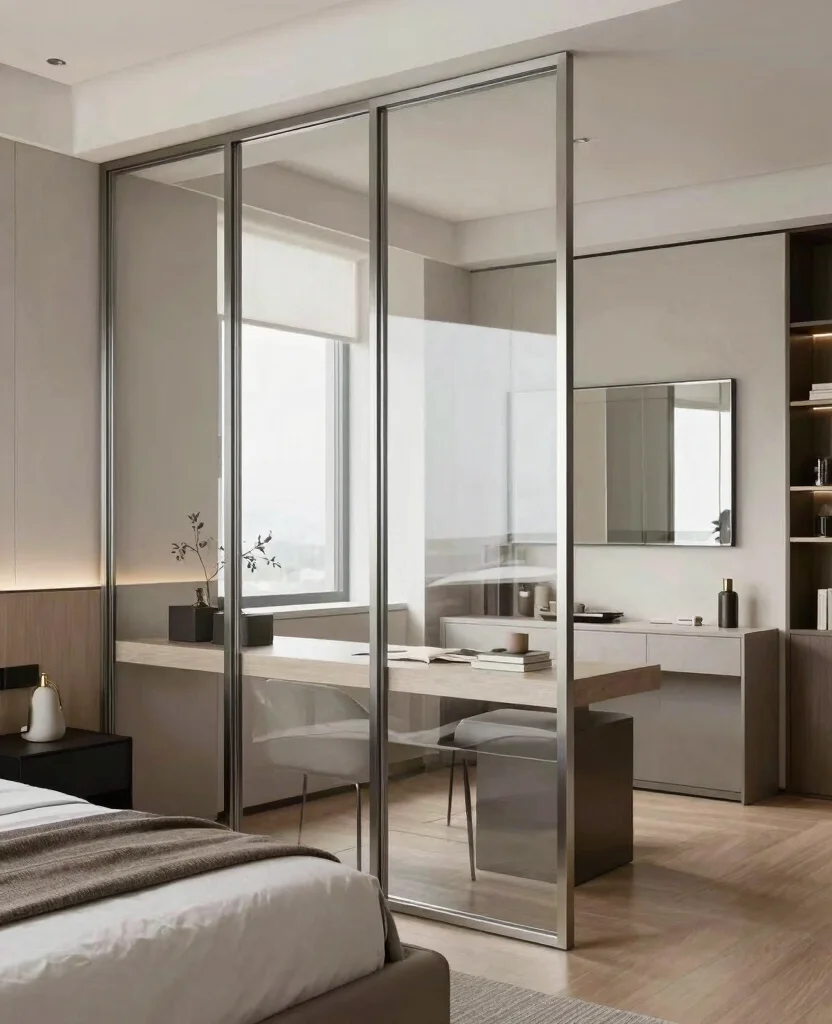 19 Creative Bedroom Divider Ideas That Will Transform Your Space Instantly! - 13. Modern Glass Partition 1