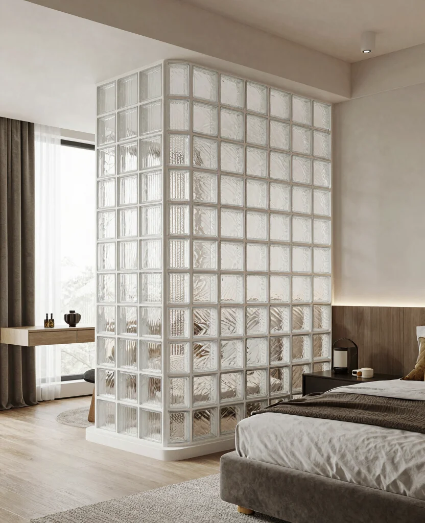 19 Creative Bedroom Divider Ideas That Will Transform Your Space Instantly! - 18. Glass Block Wall 1