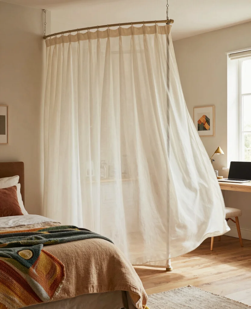 19 Creative Bedroom Divider Ideas That Will Transform Your Space Instantly! - 4. Fabric Room Divider 1