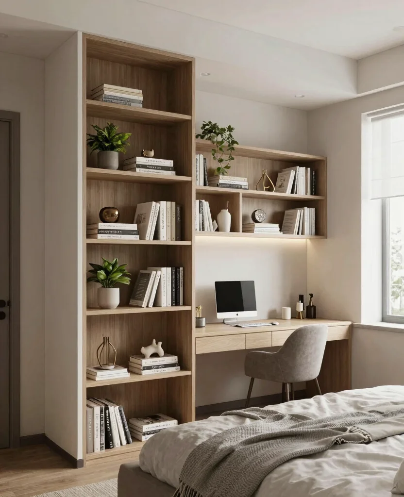 19 Creative Bedroom Divider Ideas That Will Transform Your Space Instantly! - 9. Built-in Shelving Unit 1