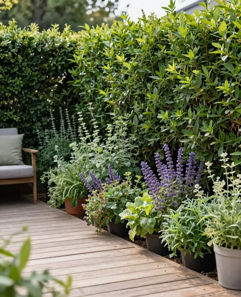 19 Deck Privacy Ideas That Will Transform Your Outdoor Space into a Cozy Retreat! - 19. Herbal Privacy Hedges 1