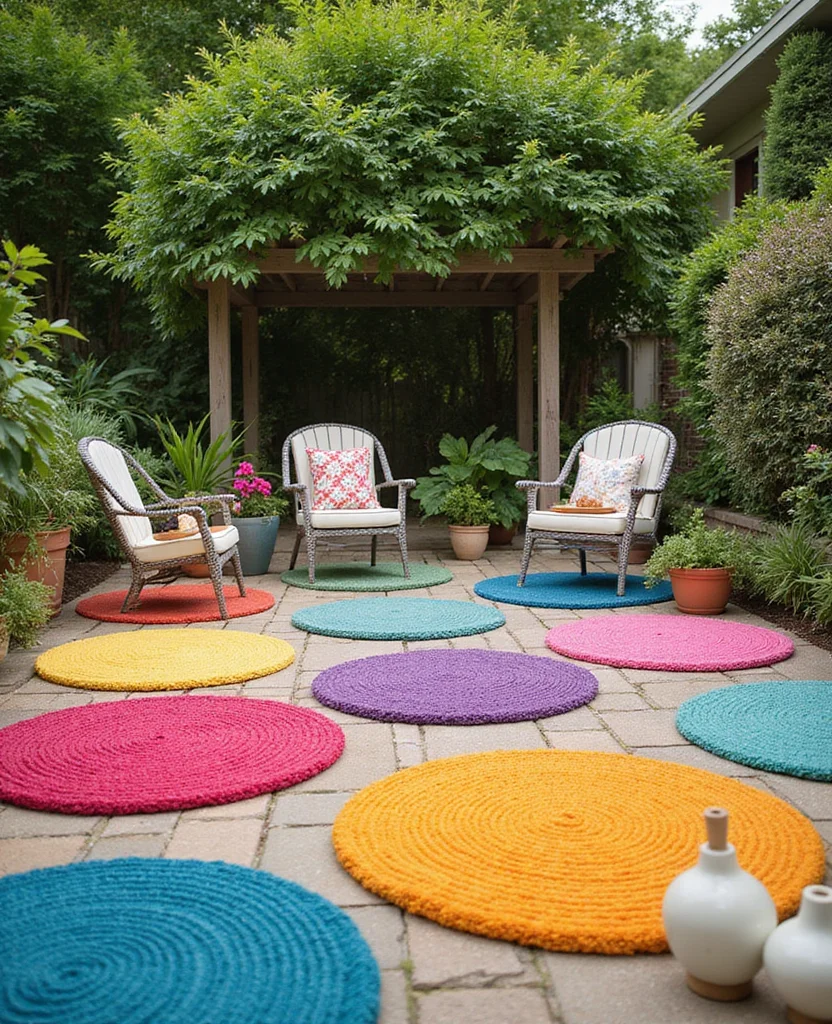 19 Enchanting Cottage Core Backyard Ideas That'll Transform Your Space into a Fairytale! 171 19 Enchanting Cottage Core Backyard Ideas That'll Transform Your Space into a Fairytale! - 16. Use Colorful Outdoor Rugs