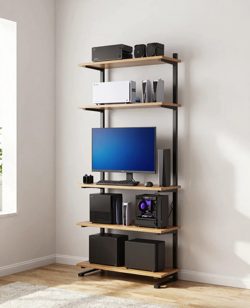 19 Epic Gaming Bedroom Ideas for Small Spaces (Your Friends Will Be Jealous of #8!) 103 19 Epic Gaming Bedroom Ideas for Small Spaces (Your Friends Will Be Jealous of #8!) - 10. Vertical Gaming Setup 1