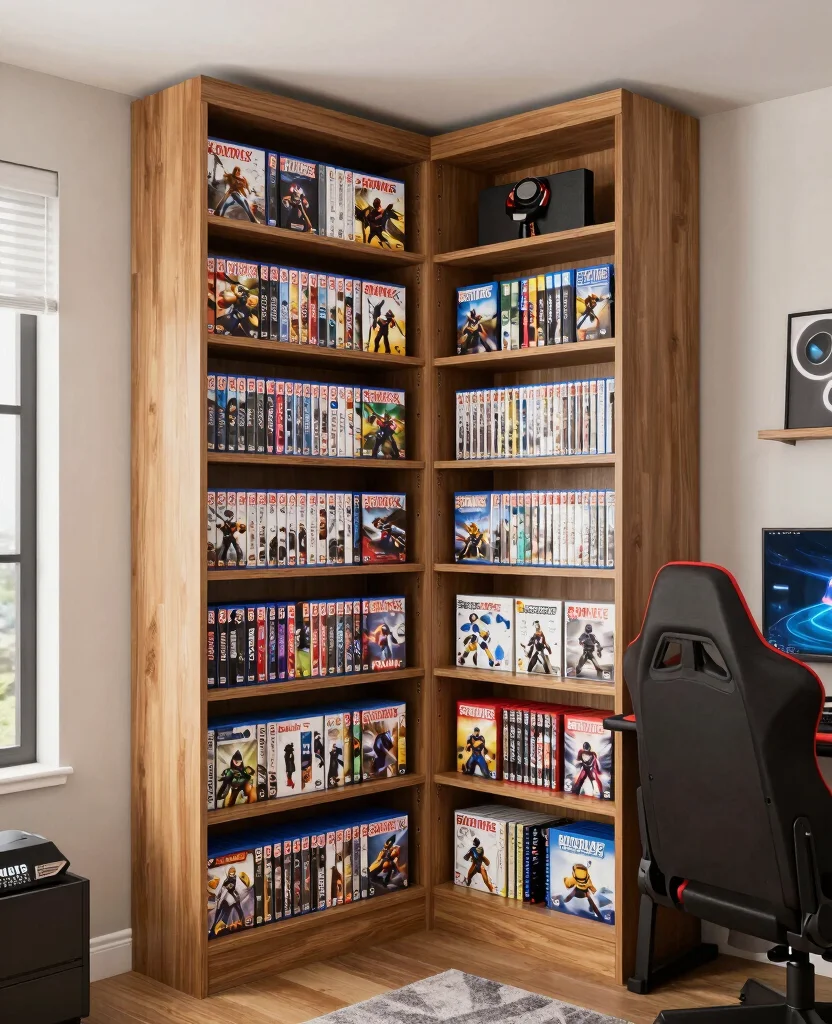 19 Epic Gaming Bedroom Ideas for Small Spaces (Your Friends Will Be Jealous of #8!) 159 19 Epic Gaming Bedroom Ideas for Small Spaces (Your Friends Will Be Jealous of #8!) - 15. Game Library Organization 1