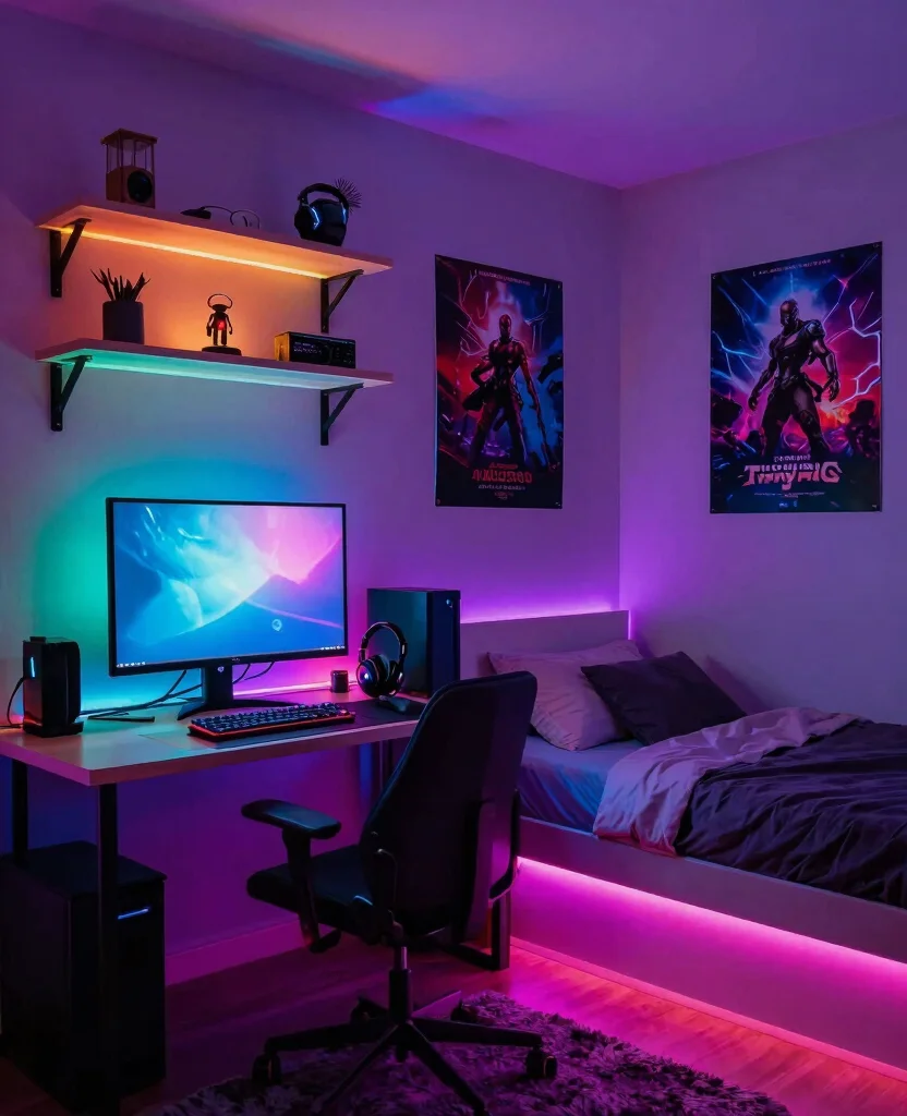 19 Epic Gaming Bedroom Ideas for Small Spaces (Your Friends Will Be Jealous of #8!) 13 19 Epic Gaming Bedroom Ideas for Small Spaces (Your Friends Will Be Jealous of #8!) - 2. LED Light Strips 1