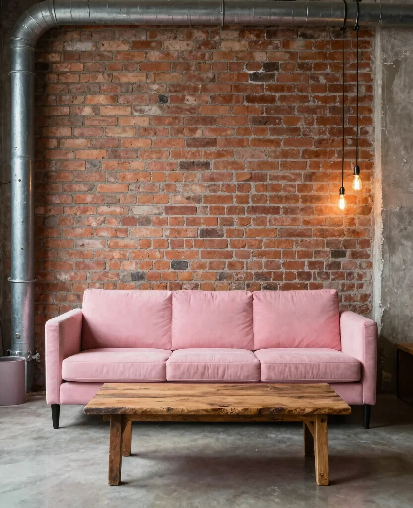 19 Fabulous Pink Couch Living Room Ideas That Will Make You Swoon! 159 19 Fabulous Pink Couch Living Room Ideas That Will Make You Swoon! - 15. Industrial Edge