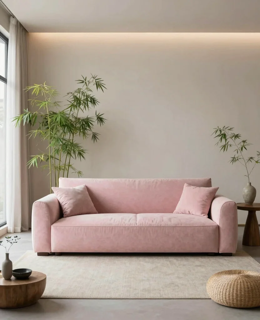 19 Fabulous Pink Couch Living Room Ideas That Will Make You Swoon! 203 19 Fabulous Pink Couch Living Room Ideas That Will Make You Swoon! - 19. Zen-Inspired Space