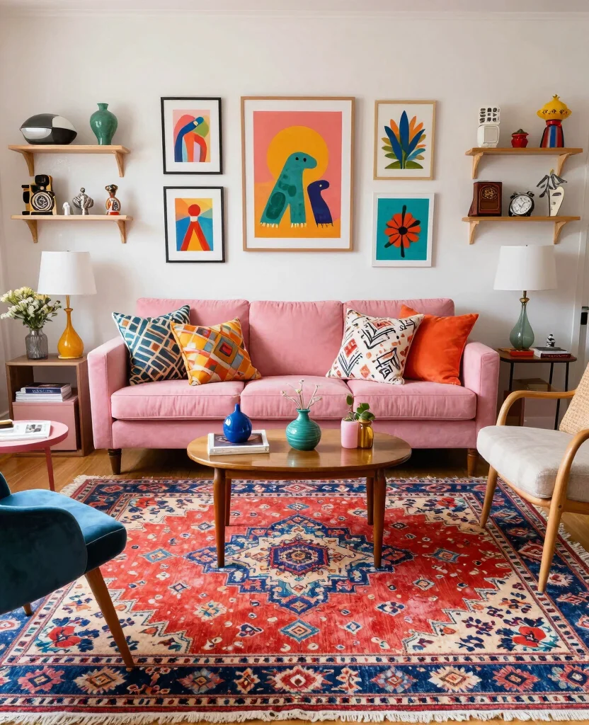 19 Fabulous Pink Couch Living Room Ideas That Will Make You Swoon! 68 19 Fabulous Pink Couch Living Room Ideas That Will Make You Swoon! - 7. Eclectic Mix