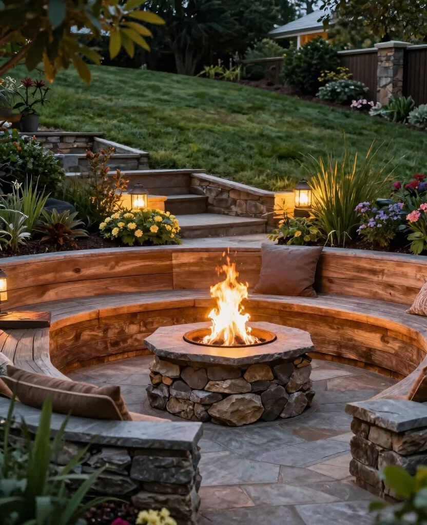 19 Genius Fire Pit Ideas for Sloped Yards That’ll Make You the Envy of the Neighborhood! 2 19 Genius Fire Pit Ideas for Sloped Yards That’ll Make You the Envy of the Neighborhood! - 1. Tiered Fire Pit with Seating