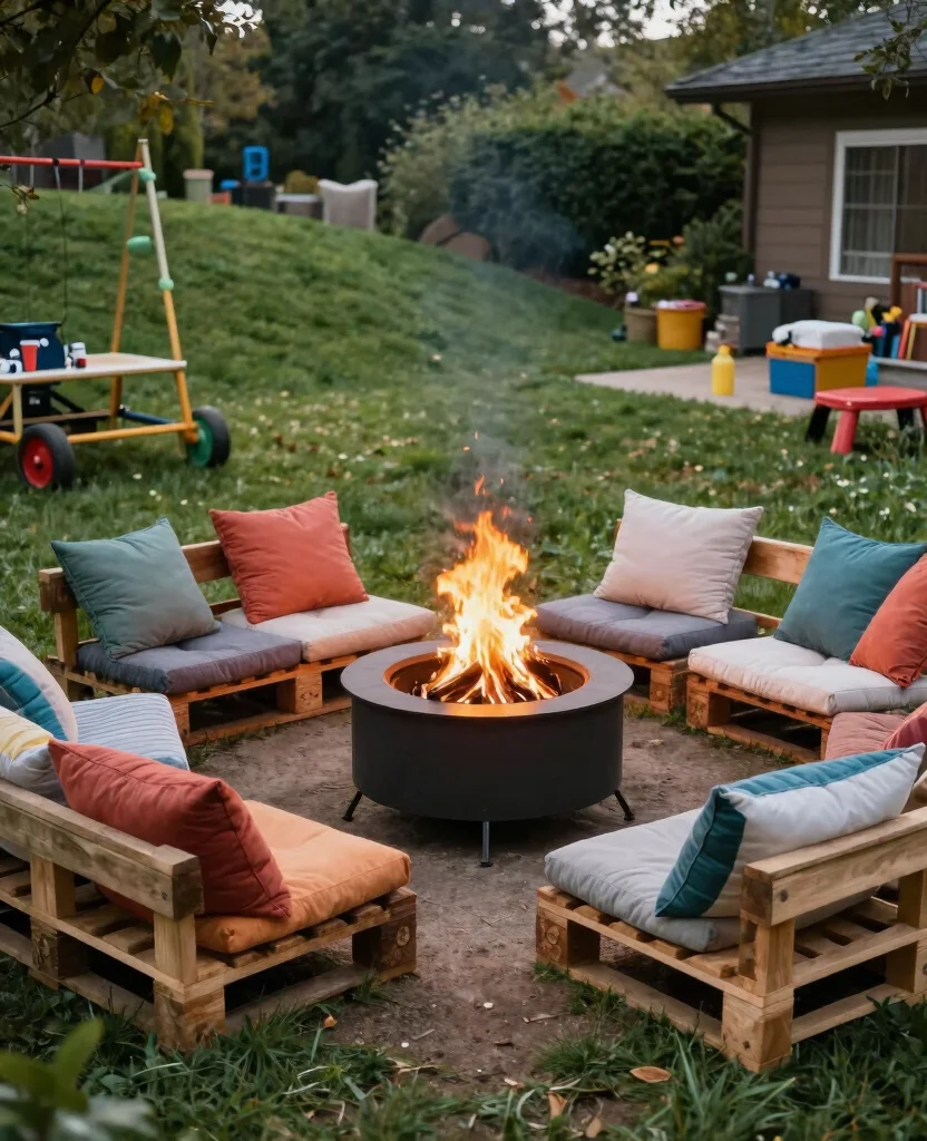 19 Genius Fire Pit Ideas for Sloped Yards That’ll Make You the Envy of the Neighborhood! 132 19 Genius Fire Pit Ideas for Sloped Yards That’ll Make You the Envy of the Neighborhood! - 13. Fire Pit with Wooden Pallet Seating