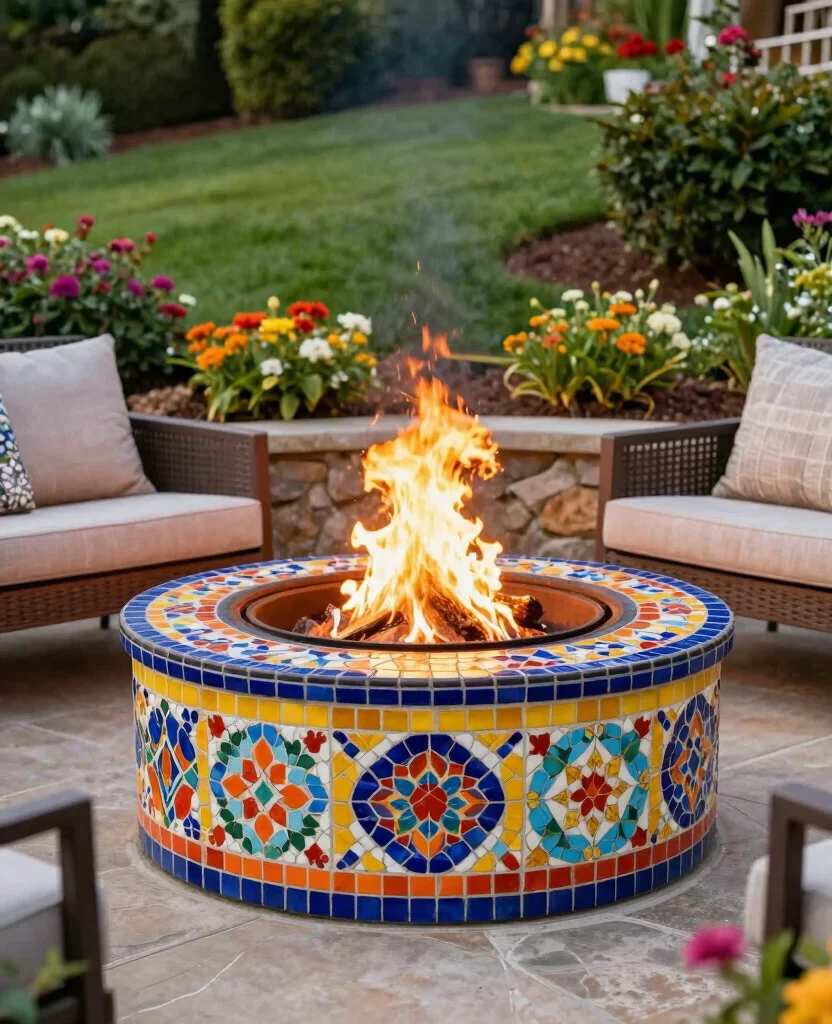19 Genius Fire Pit Ideas for Sloped Yards That’ll Make You the Envy of the Neighborhood! 156 19 Genius Fire Pit Ideas for Sloped Yards That’ll Make You the Envy of the Neighborhood! - 15. Fire Pit with Mosaic Surround