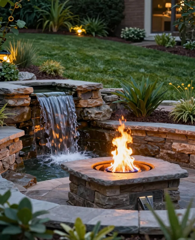 19 Genius Fire Pit Ideas for Sloped Yards That’ll Make You the Envy of the Neighborhood! 167 19 Genius Fire Pit Ideas for Sloped Yards That’ll Make You the Envy of the Neighborhood! - 16. Fire Pit with Water Feature